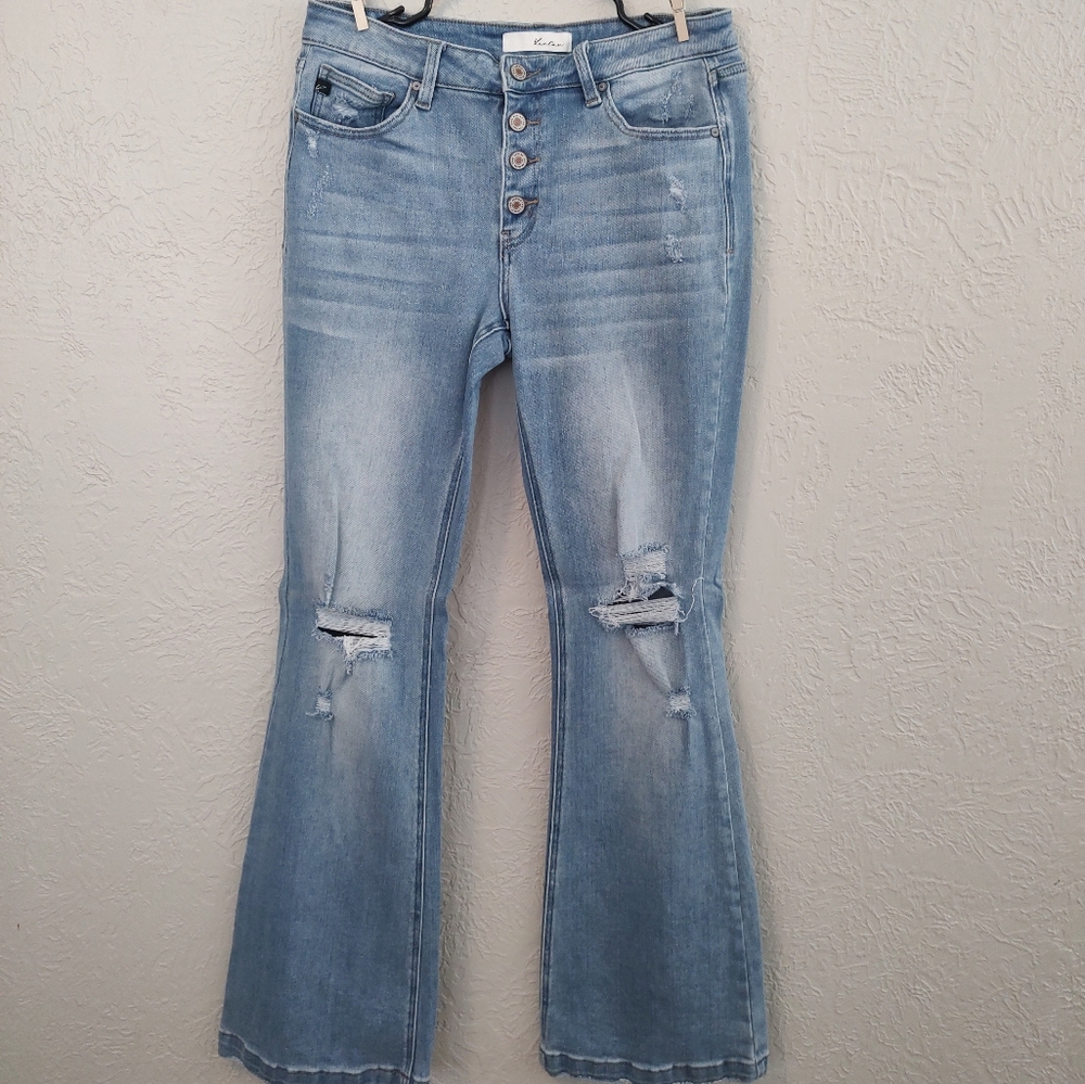 Women's KanCan flare leg jeans (Light wash)